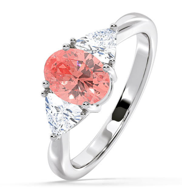 Dalia Pink Lab Diamond Oval with Trillions 1.70ct Ring in 18K White Gold - Elara Collection